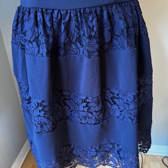 Betsey Johnson Navy Round Neck Floral Lace Fit And Flare Mini Dress Size 10 - Picture 5 of 7